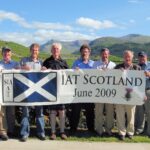 On June 6, 2009, Earl helped to celebrate the visit of a delegation of Maine and Newfoundland IAT members, here with Earl are Don Hudson, Eric Horshak, Torrey Sylvester, our hosts from the British Geological Survey of Scotland, Graham Leslie and Hugh Barron, Dick Anderson, and Walter Anderson.