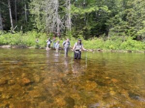 Don, Dylan, Jas, Amy, Julia, and Sophie fording the Wassataquoik, which was thigh deep for some of us