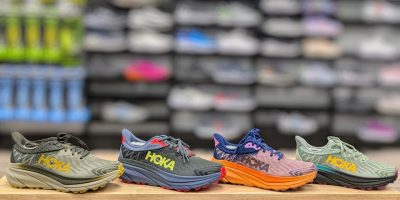 Trail runners on display at a local store